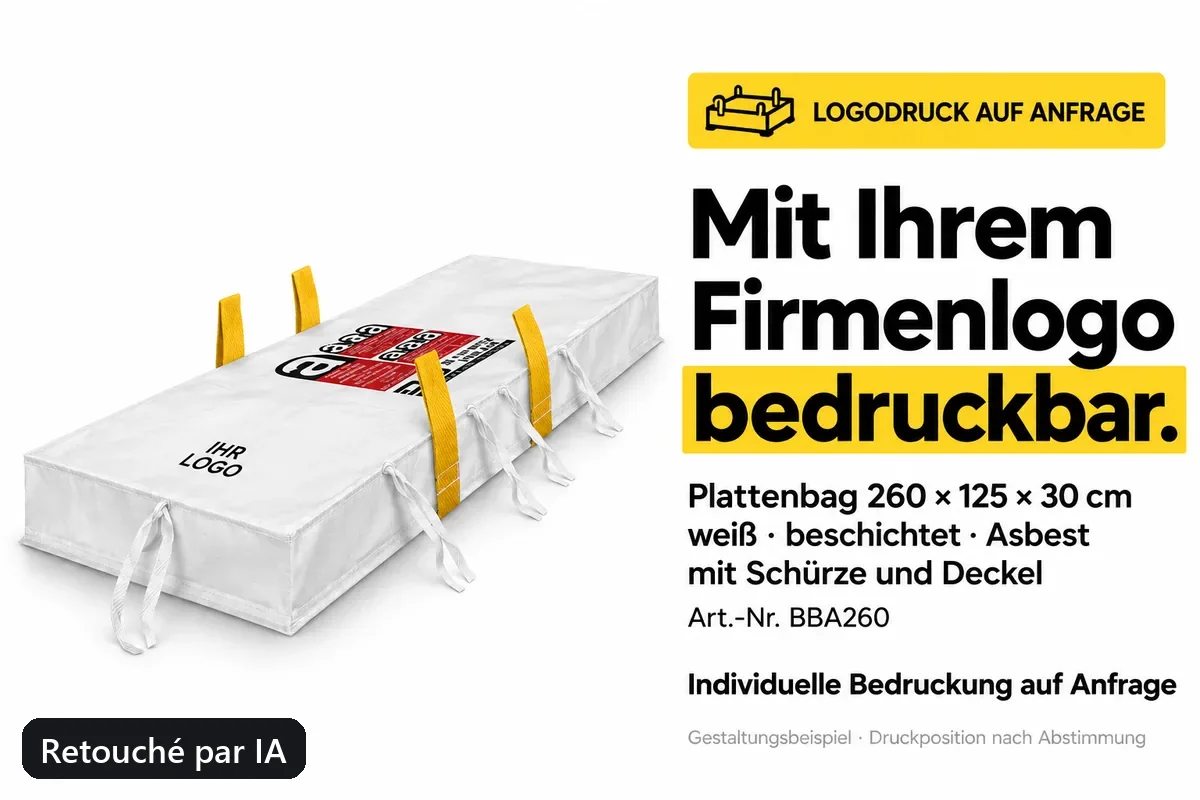 Sac pour plaques BBA260 imprimé avec un logo d’entreprise, exemple de composition retouché par IA