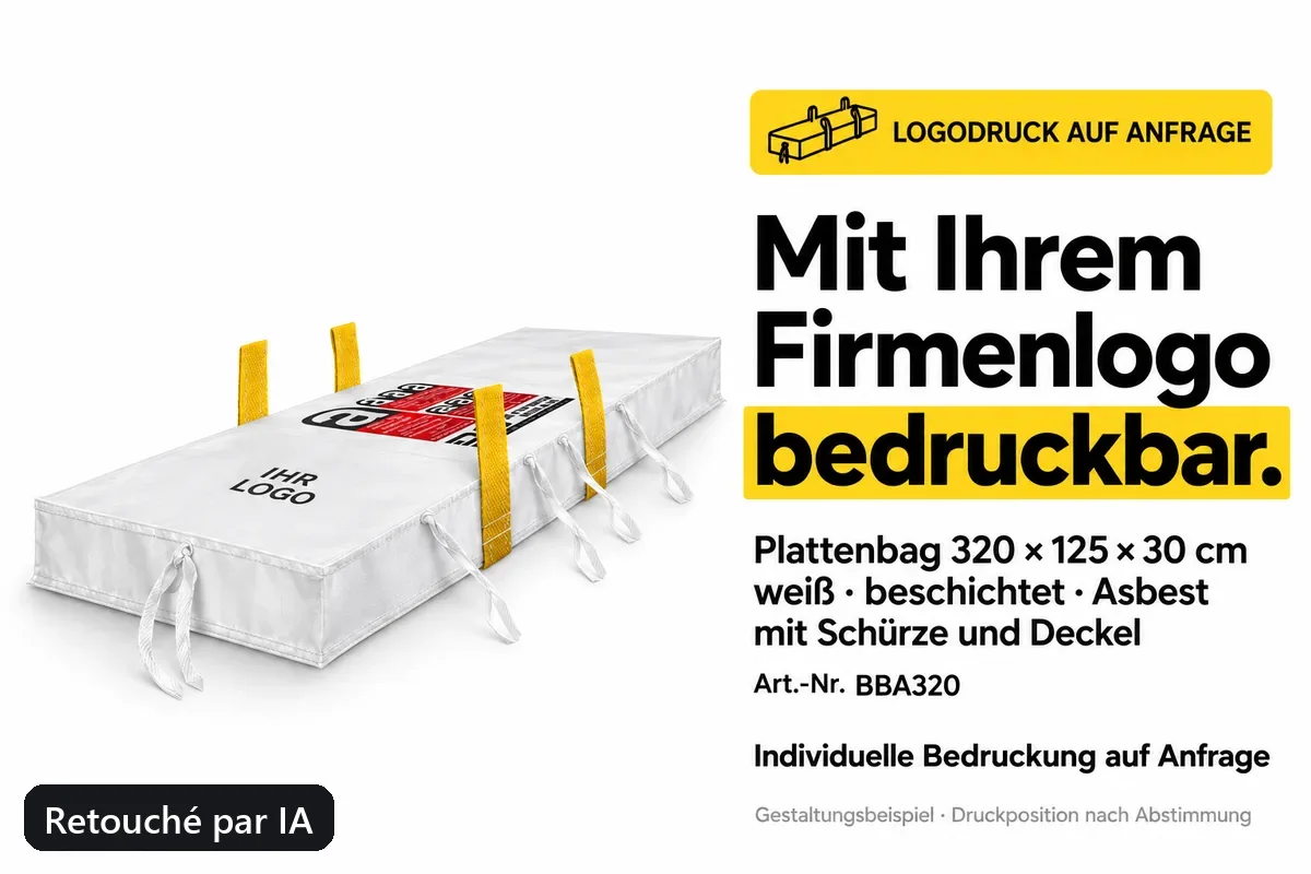 Sac pour plaques BBA320 imprimé avec un logo d’entreprise, exemple de composition retouché par IA