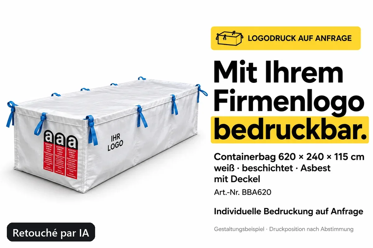 Big bag pour benne BBA620 imprimé avec un logo d’entreprise, exemple de composition retouché par IA