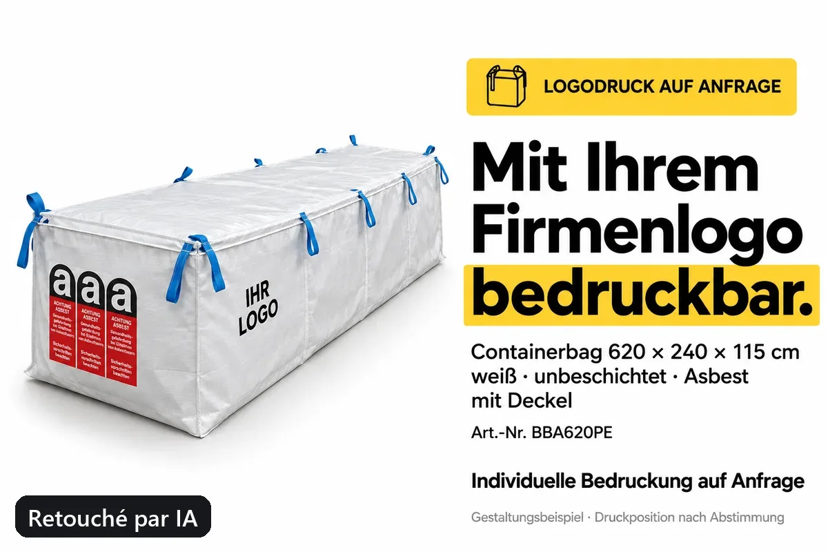 Big bag pour benne BBA620PE imprimé avec un logo d’entreprise, exemple de composition retouché par IA