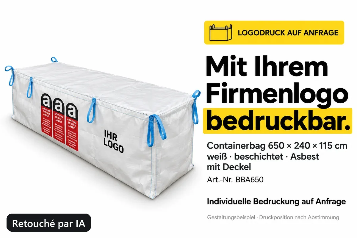 Big bag pour benne BBA650 imprimé avec un logo d’entreprise, exemple de composition retouché par IA
