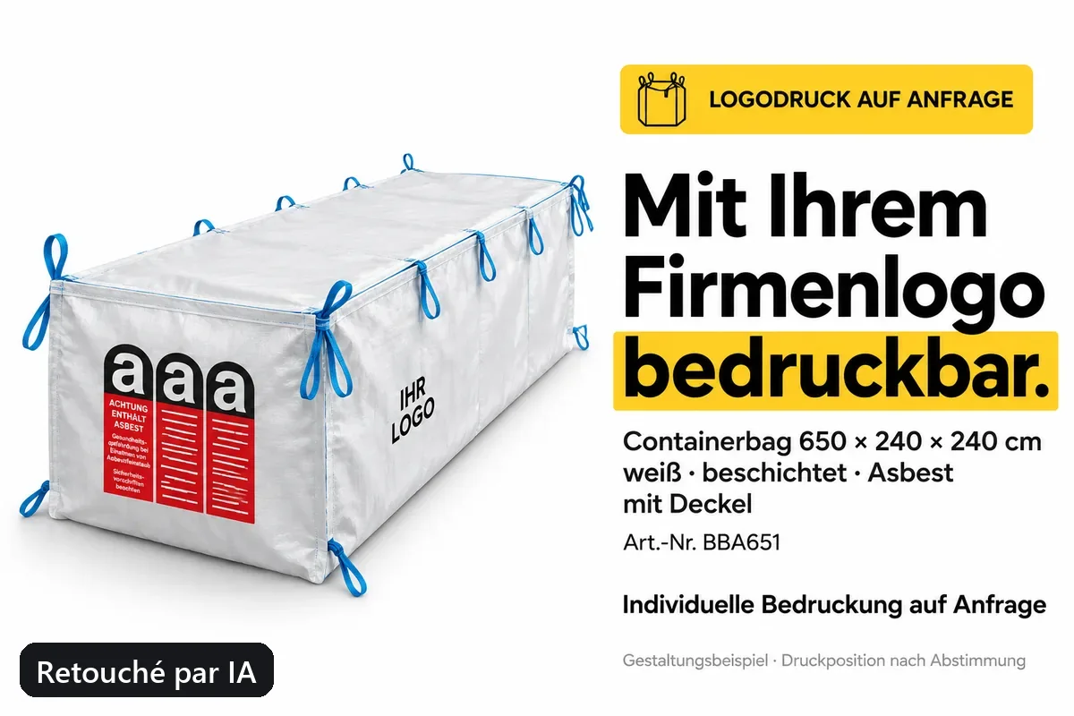Big bag pour benne BBA651 imprimé avec un logo d’entreprise, exemple de composition retouché par IA