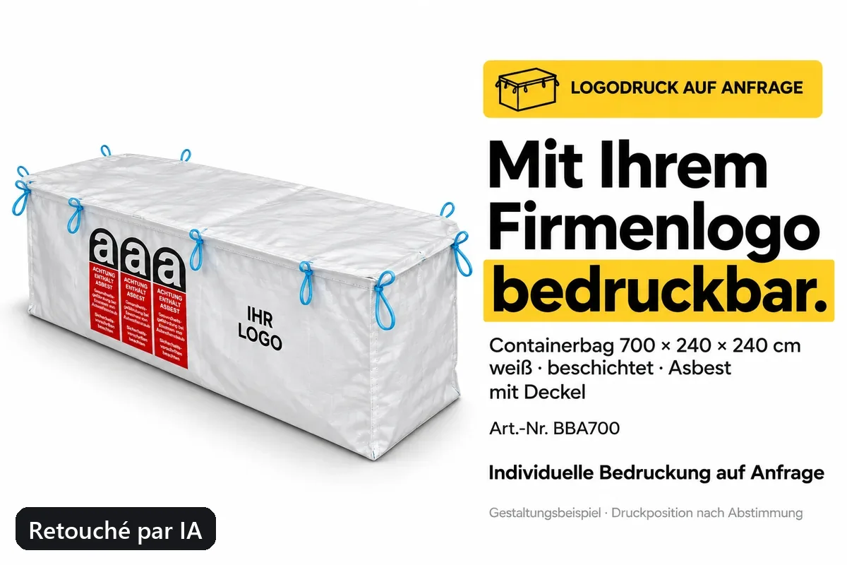 Big bag pour benne BBA700 imprimé avec un logo d’entreprise, exemple de composition retouché par IA