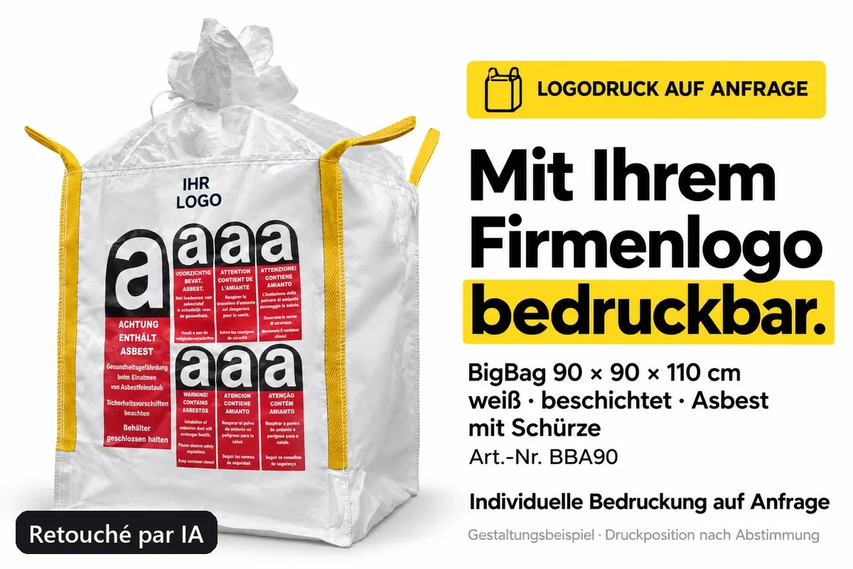 Big bag BBA90 imprimé avec un logo d’entreprise, exemple de composition retouché par IA