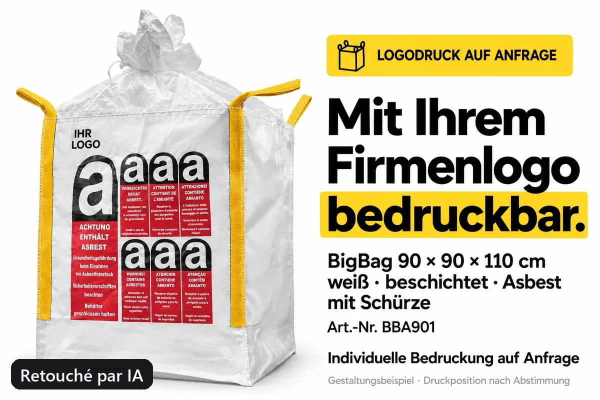 Big bag BBA901 imprimé avec un logo d’entreprise, exemple de composition retouché par IA