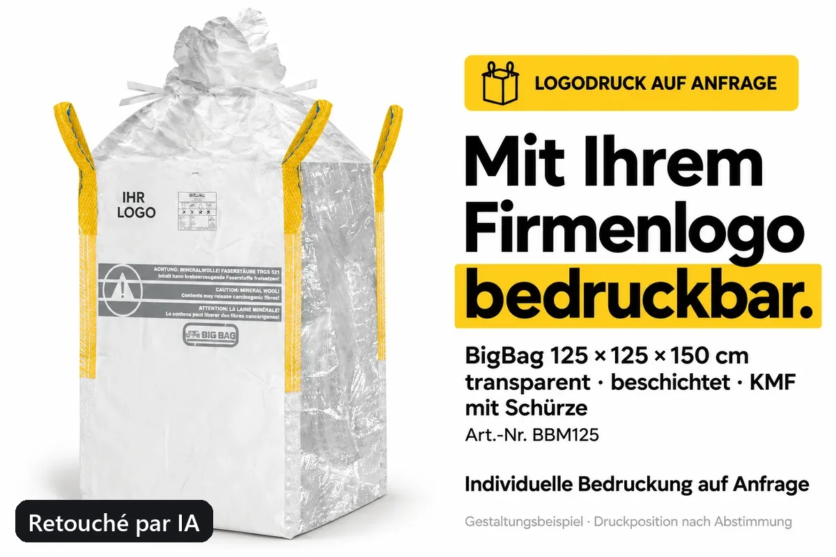 Big bag BBM125 imprimé avec un logo d’entreprise, exemple de composition retouché par IA