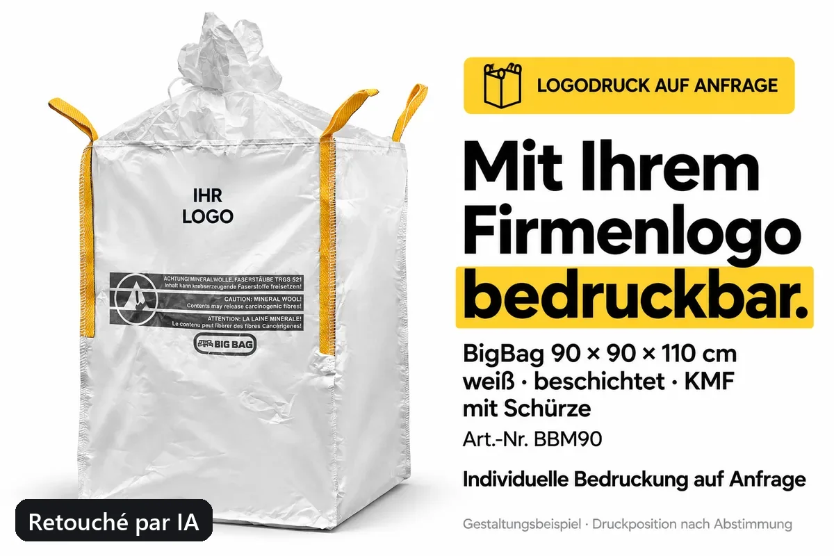 Big bag BBM90 imprimé avec un logo d’entreprise, exemple de composition retouché par IA