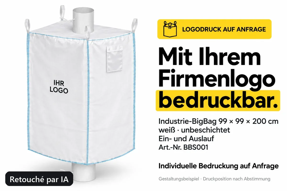Big bag spécial BBS001 imprimé avec un logo d’entreprise, exemple de composition retouché par IA