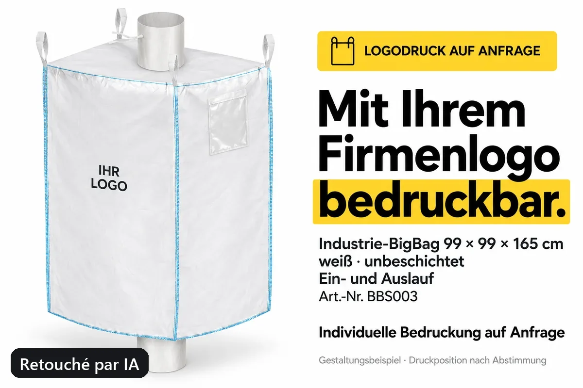 Big bag spécial BBS003 imprimé avec un logo d’entreprise, exemple de composition retouché par IA