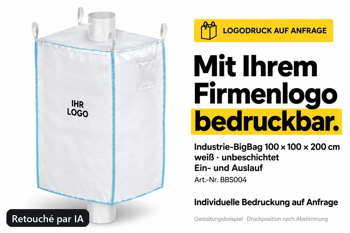 Big bag spécial BBS004 imprimé avec un logo d’entreprise, exemple de composition retouché par IA