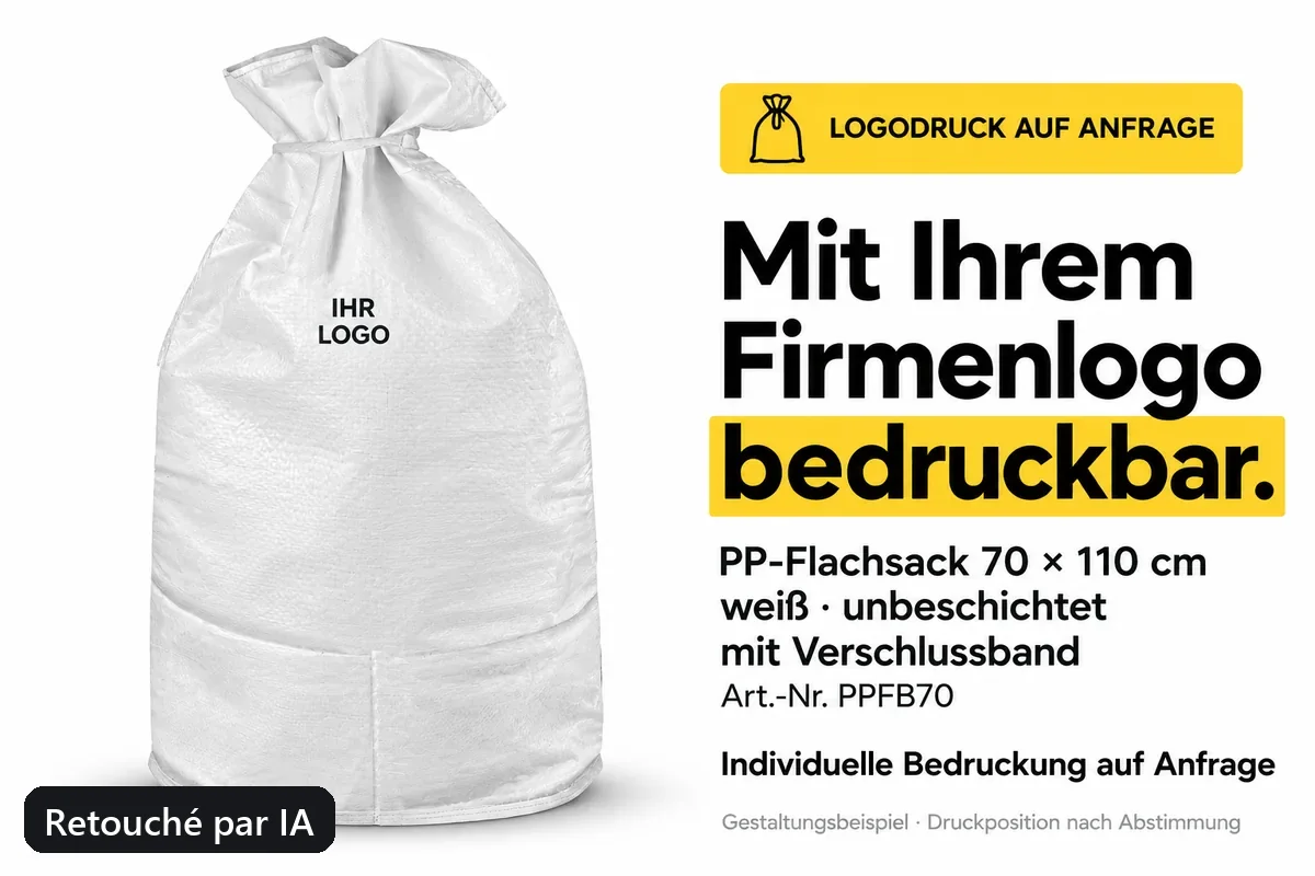 Sac plat PP PPFB70 imprimé avec un logo d’entreprise, exemple de composition retouché par IA