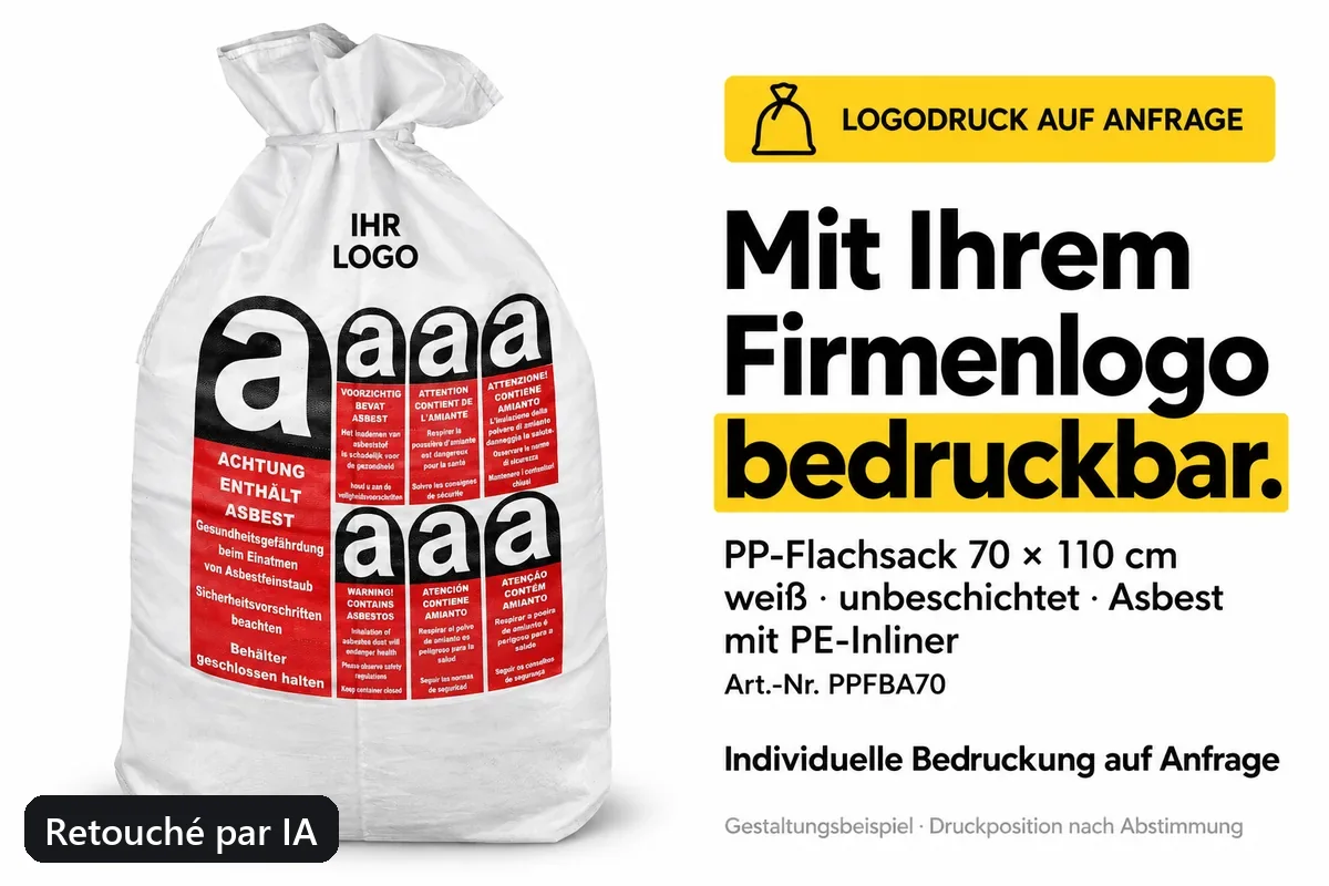 Sac plat PP PPFBA70 imprimé avec un logo d’entreprise, exemple de composition retouché par IA