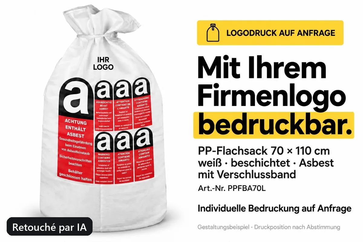 Sac plat PP PPFBA70L imprimé avec un logo d’entreprise, exemple de composition retouché par IA