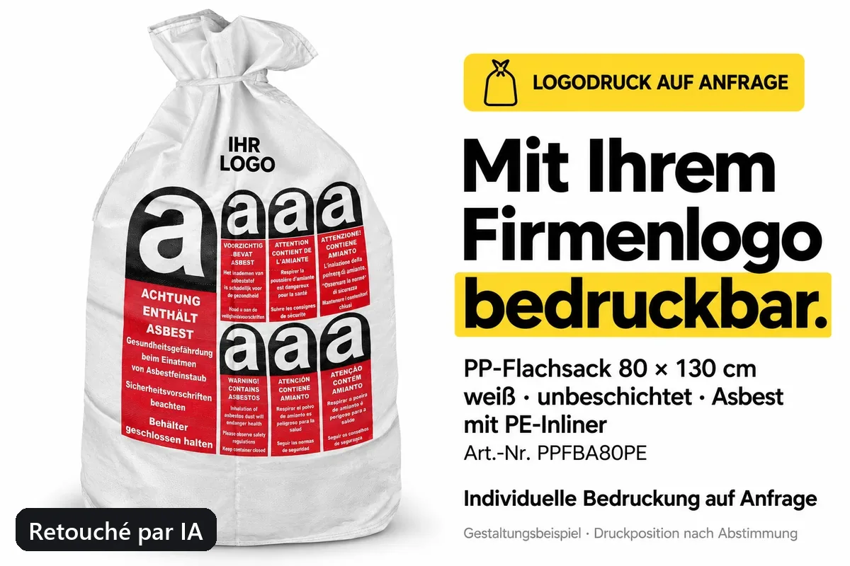 Sac plat PP PPFBA80PE imprimé avec un logo d’entreprise, exemple de composition retouché par IA