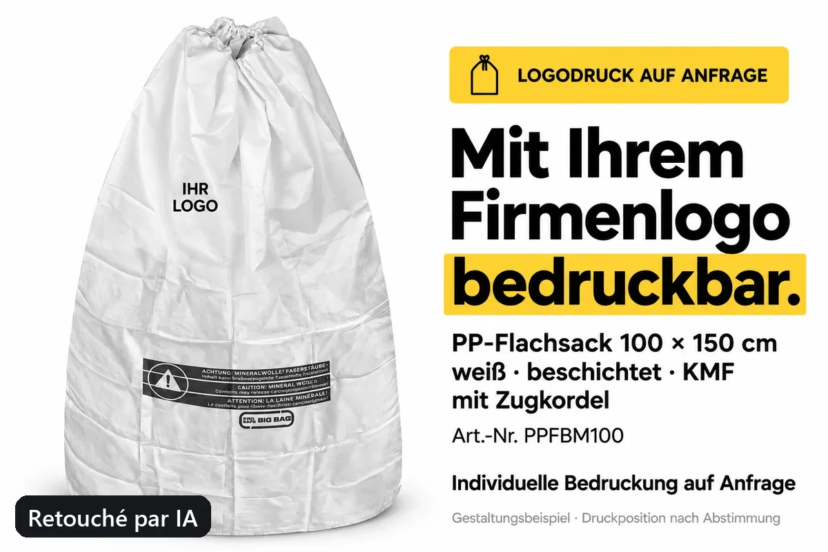 Sac plat PP PPFBM100 imprimé avec un logo d’entreprise, exemple de composition retouché par IA
