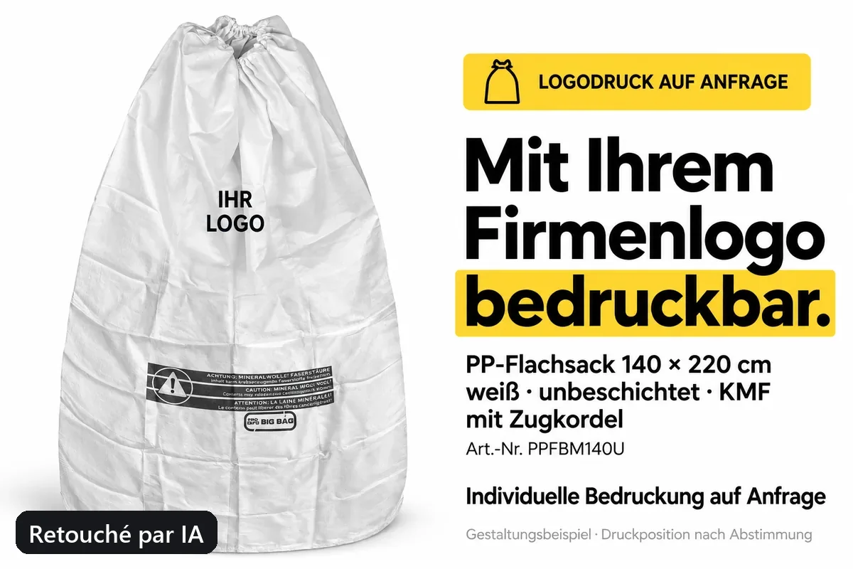 Sac plat PP PPFBM140U imprimé avec un logo d’entreprise, exemple de composition retouché par IA