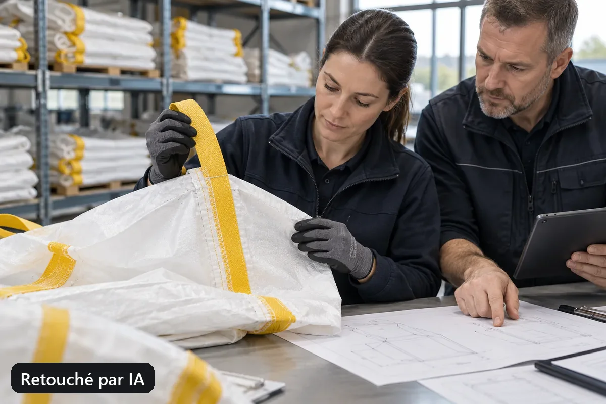 Spécialiste comparant un échantillon de couture avec la documentation produit (image retouchée par IA)