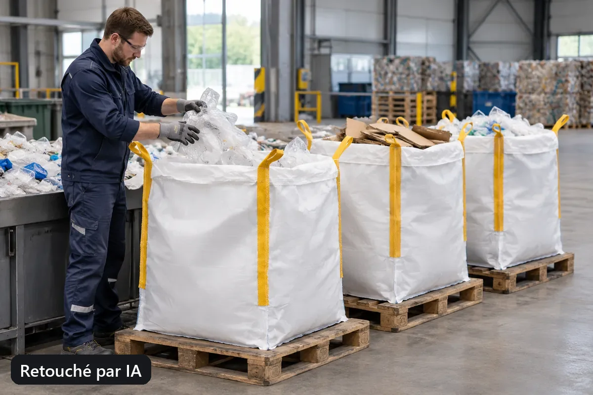 Des matières recyclables propres sont collectées dans des big bags séparés (image retouchée par IA)