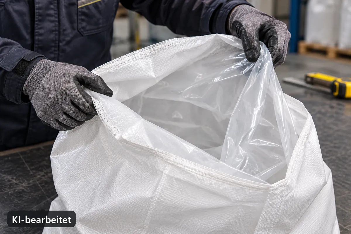 Hands showing the transparent inner liner and the white PP fabric (AI-edited image)